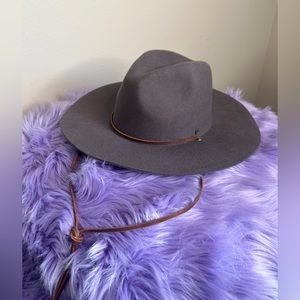 Brixton Charcoal Wool Fedora Hat Leather Drawstring